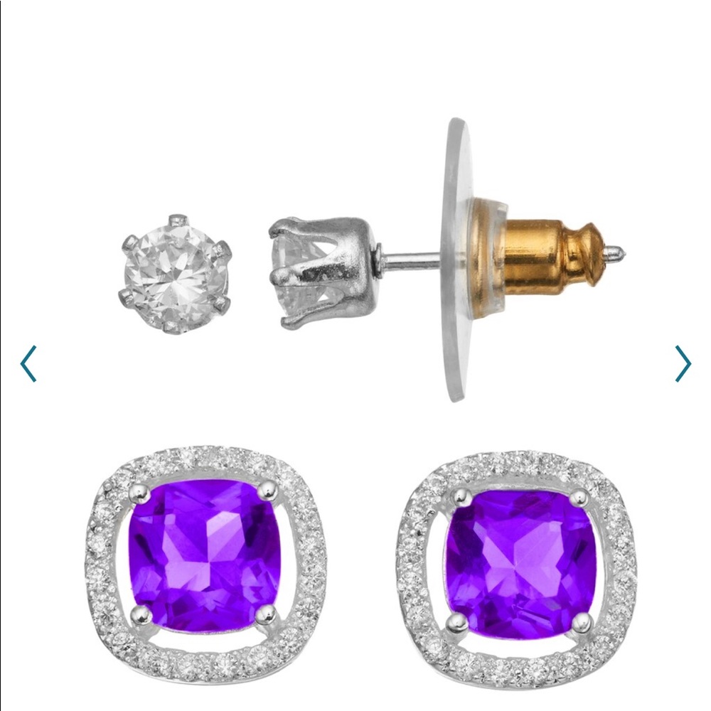Cubic Zirconia Halo & Stud Earring Set